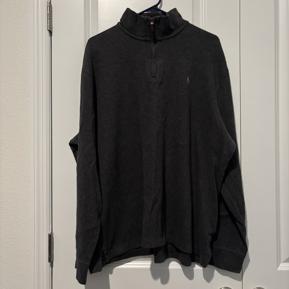 Polo by Ralph Lauren Black Quarter-Zip Sweater with Small Brown Logo